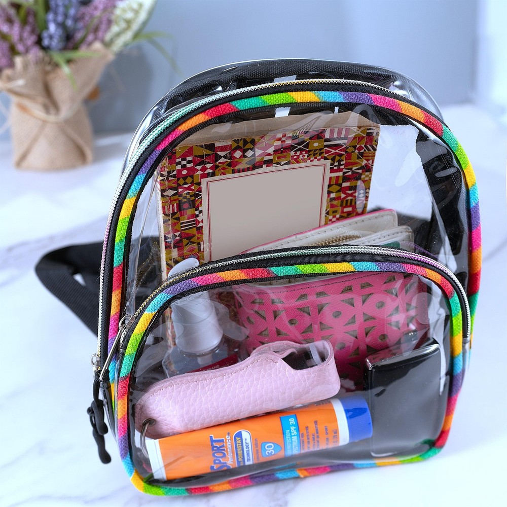 Clear Small Mini Backpack for Stadium Small, Rainbow, Chromatic, Colorful