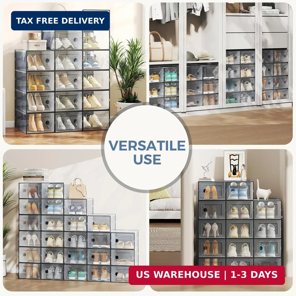 DUMOS Shoe Storage Boxes, 12-Pack Stackable Clear Shoe Containers with Lids, Dis