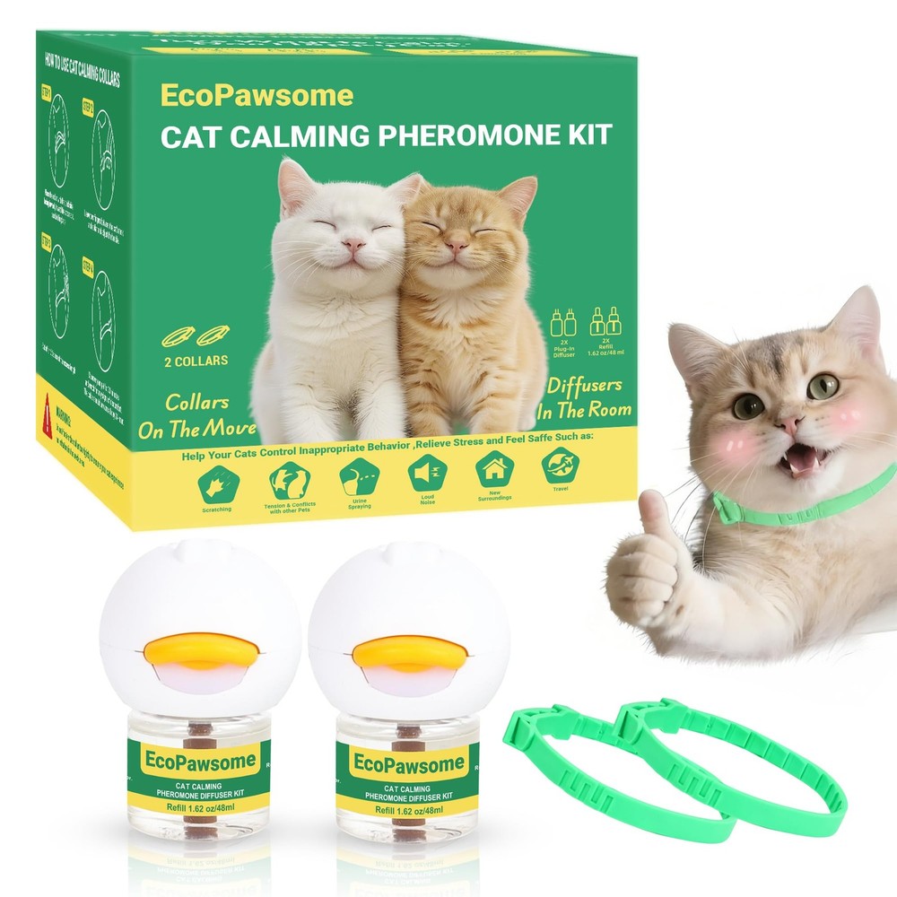 Cat Calming Kit: 2 Diffusers, 2 Refills, & 2 Collars - Stress & Anxiety Relief