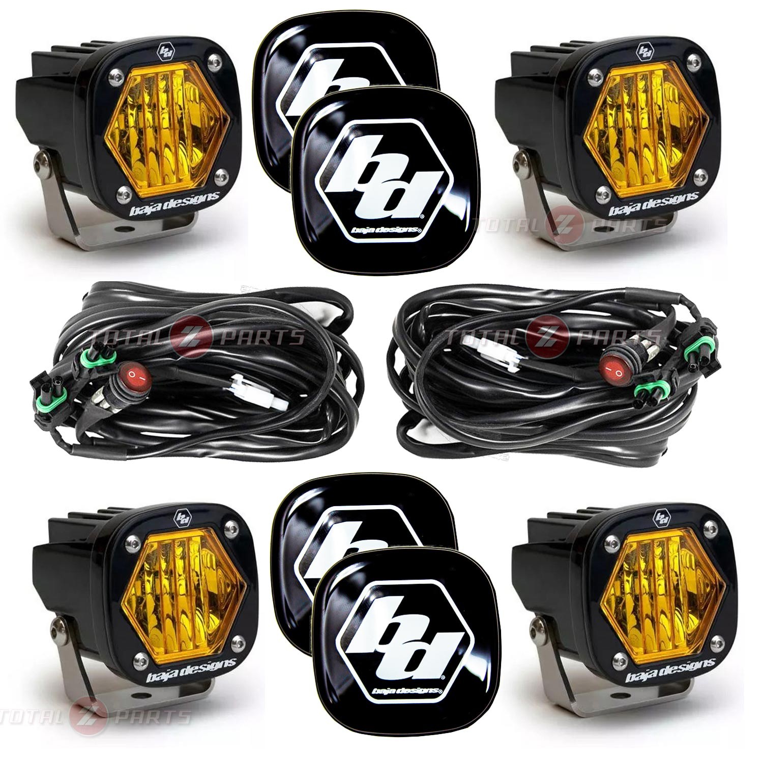 Baja Designs® 4x S1 LED Lights Amber Wide Cornering, Guards, Wiring, Brackets