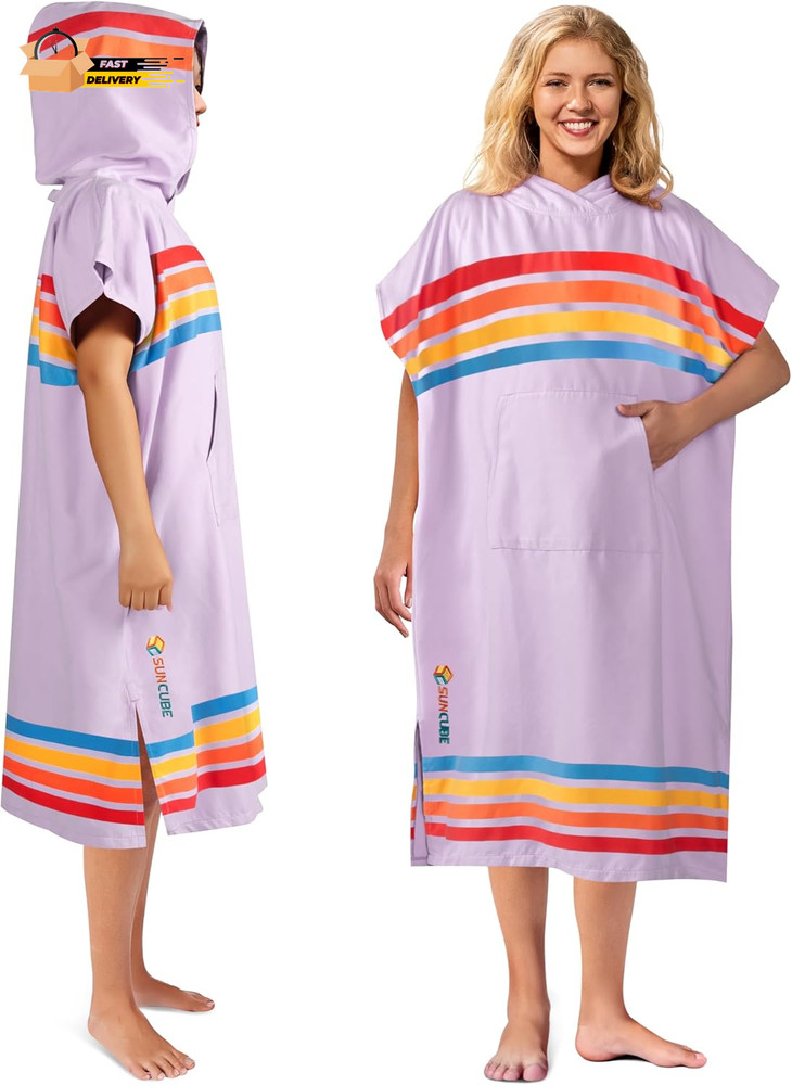 Surf Poncho Changing Robe with Hood, Quick Dry Microfiber Wetsuit Chan