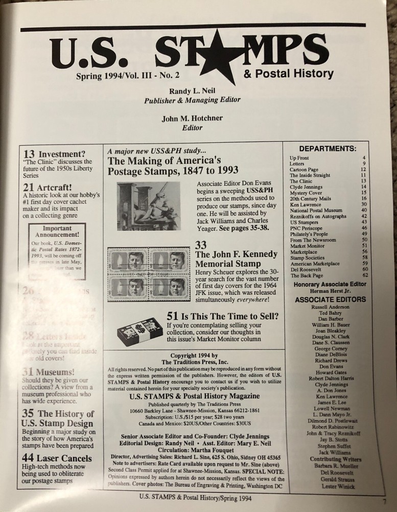 U.S. Stamps & Postal History 1994 Magazine 5 Issues Vol. 3 No. 1,2,3,4,5
