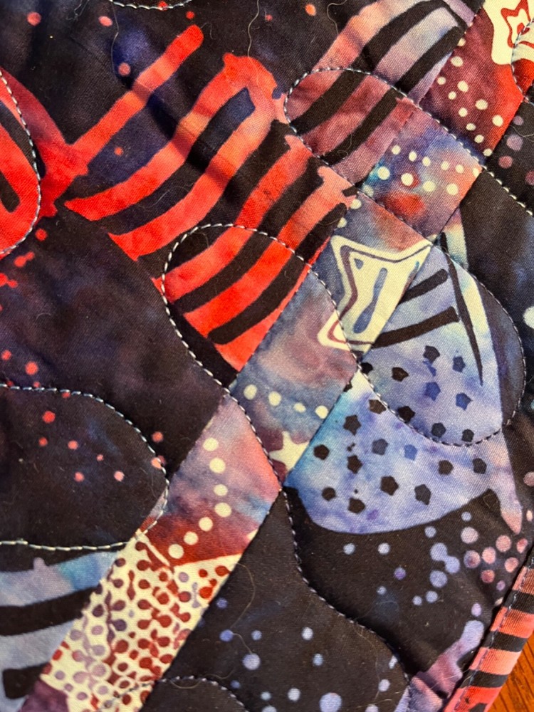 Handcrafted- Quilted Table Runner - Patriotic Runner - Flags in Red/Blue Batik