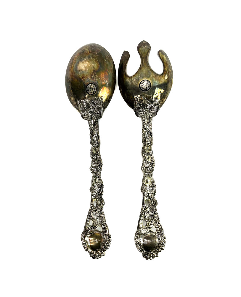 Vintage Godinger Silver Art Co. Servingware Set Grape Vine Pattern Spoon & Fork