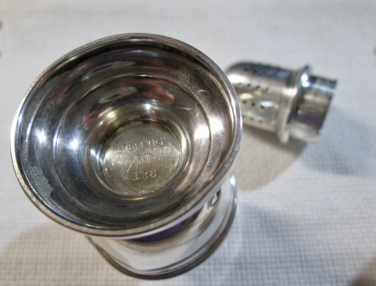 Antique Sterling RTH 136 Pedestal Salt and Pepper Shakers, Art Deco,30s,monogram