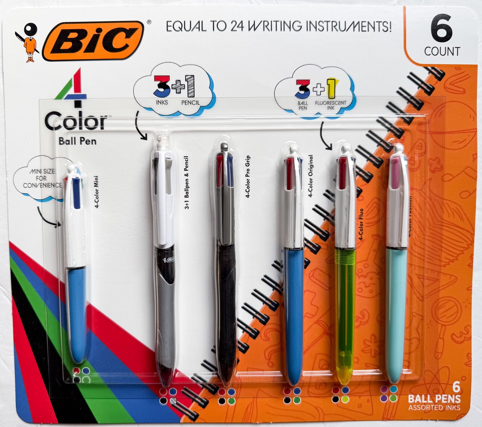 Bic 4 Color x 6 Ball Pens Set 2024 Model, Brand New-Sealed Package!