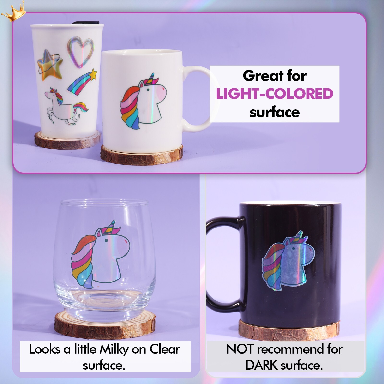 Koala Clear Rainbow Holographic Sticker Paper for Inkjet +Laser Printers 8.5x11