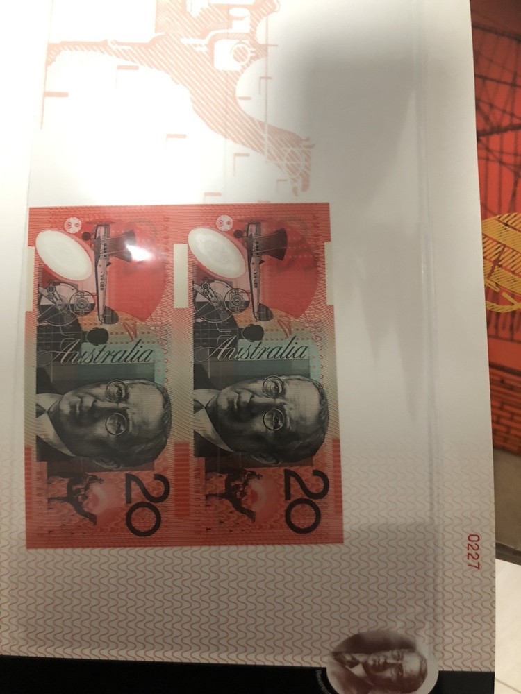 1998 Australia Macfarlane Evans $20 Red Vertical Pair Uncut Banknote