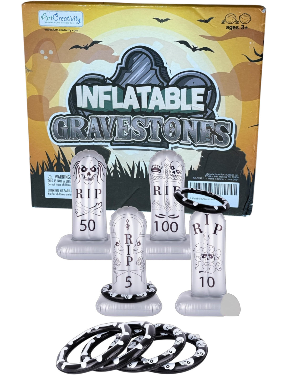 Set of 4 Inflatable Gravestones, Spook Yard Ring Toss Game, Halloween, Ages 3+