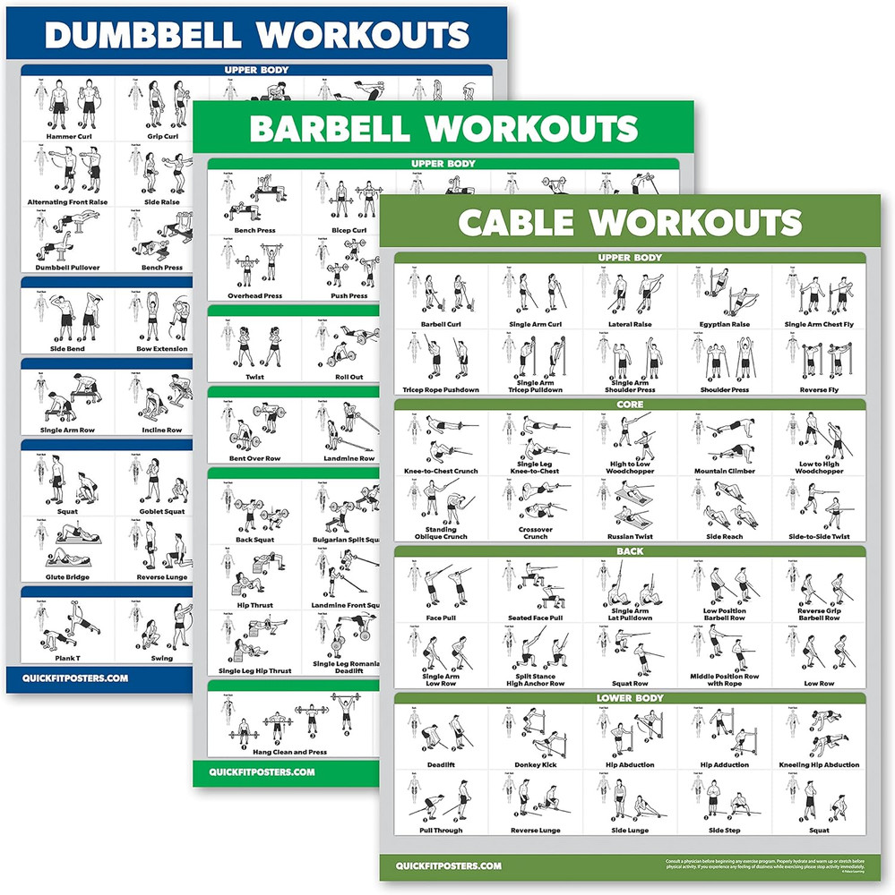 Learning 3 Pack - Dumbbell Workouts + Barbell Exercises + Cable Machine Workouts