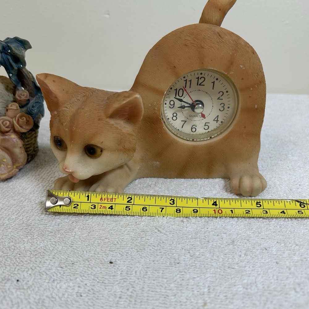 Orange Tabby Wagging Tails Cat Clock - 6"W x 5"H