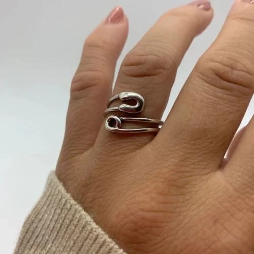 Solid 925 Sterling Silver Band Ring Safety Pin Ring Handmade Ring All Size