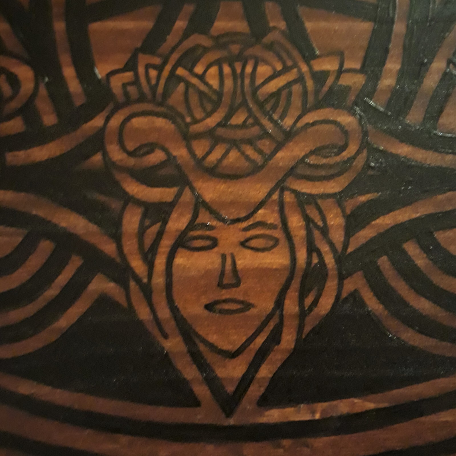 Viking Knotwork Tabletop w/ Norse Gods & Goddesses - Handpainted, 2 ft. diameter