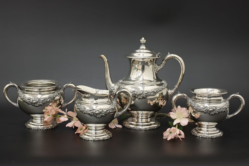 Wallace 4 Pc Silverplate Coffee Tea Serving Set Rose Swags #55247