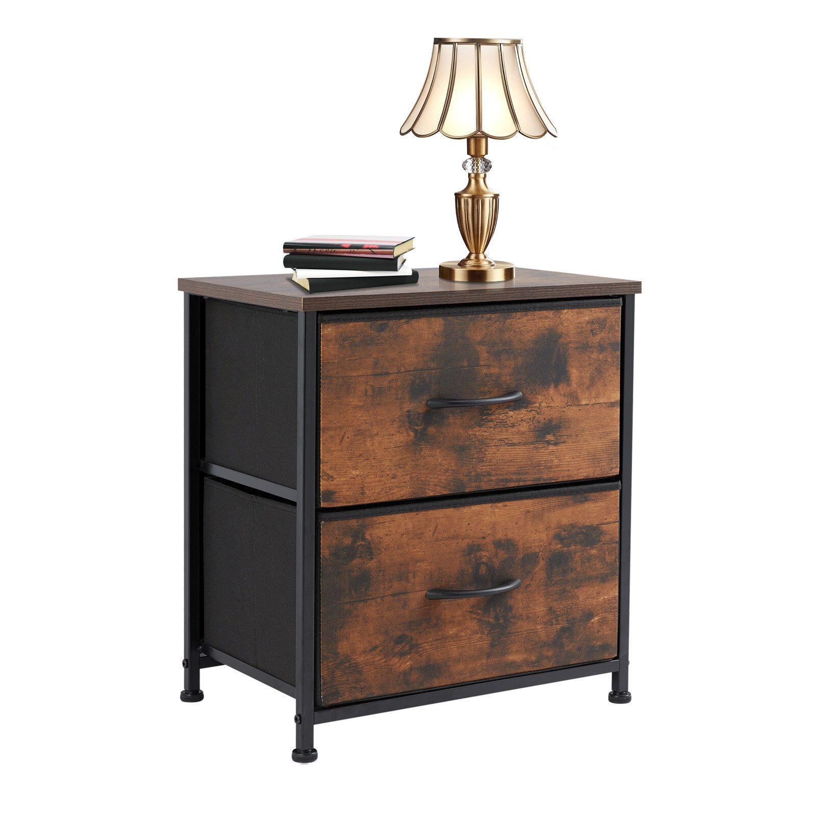 Nightstand with 2 Fabric Drawers Small Dresser Bedroom Living Room Furniture
