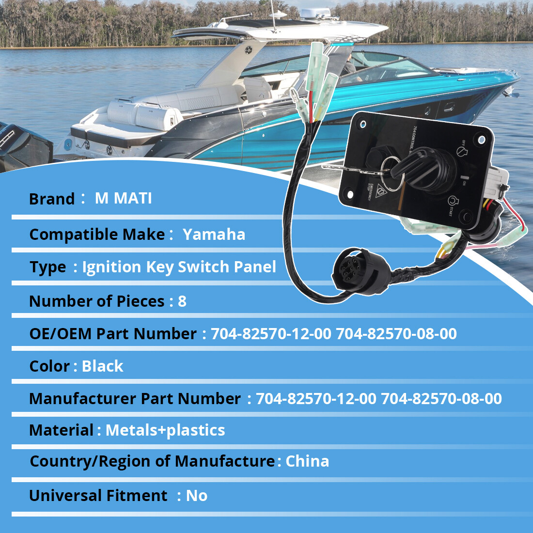 NEW Outboard Single Engine Key Switch Assembly Panel For Yamaha 704-82570-12-00