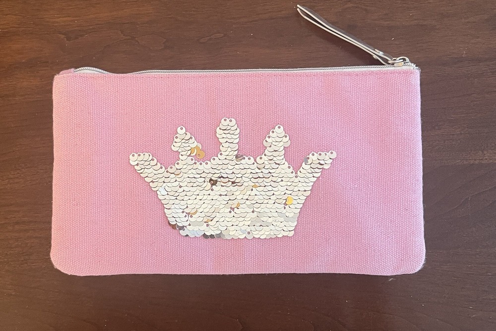 Reversible Flip Sequin Crown Zip Pouch Pink