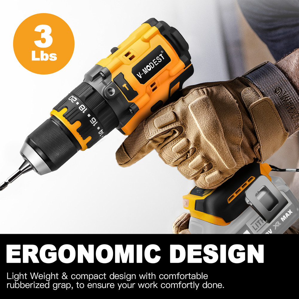 1/2" Cordless Brushless Hammer Drill Impact Driver Compatible DeWalt 20V Battery