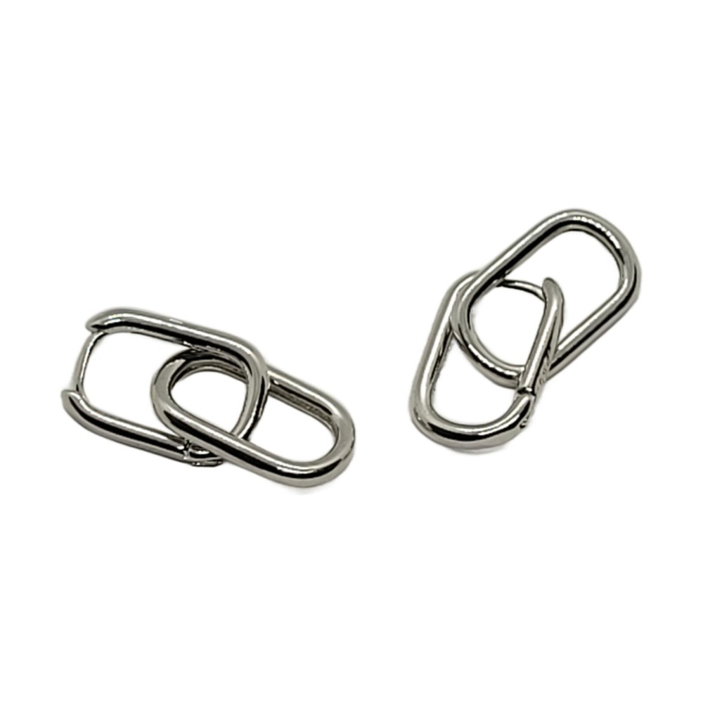 Sterling Silver Chain Link Drop Earrings, Geometric Oval Design, Modern Dangle