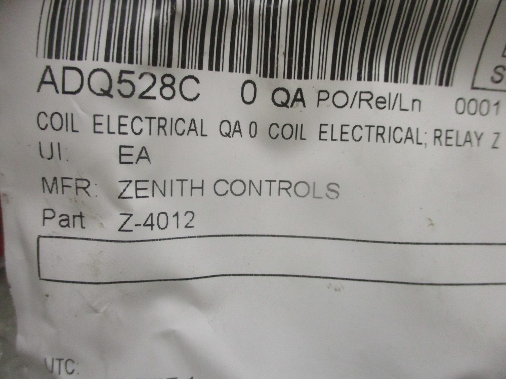 ZENITH CONTROLS Z-4012 COIL UNMP