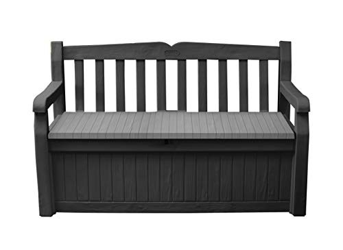 Solana 70 Gallon Storage Bench Deck Box for Patio Storage, Front Graphite