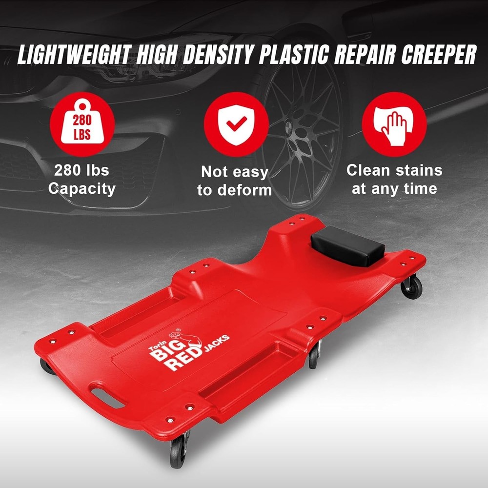Comfortable Blow Molded Rolling Creeper with Padded Headrest – 280 lbs Capacity