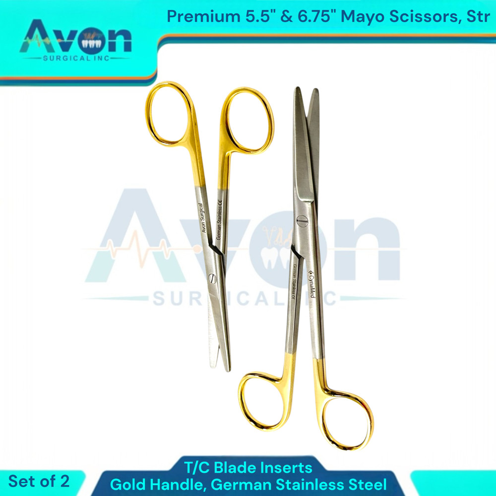 2PCS Blunt Dissecting Mayo Scissors w/ Tungsten Carbide Inserts, STR, Veterinary