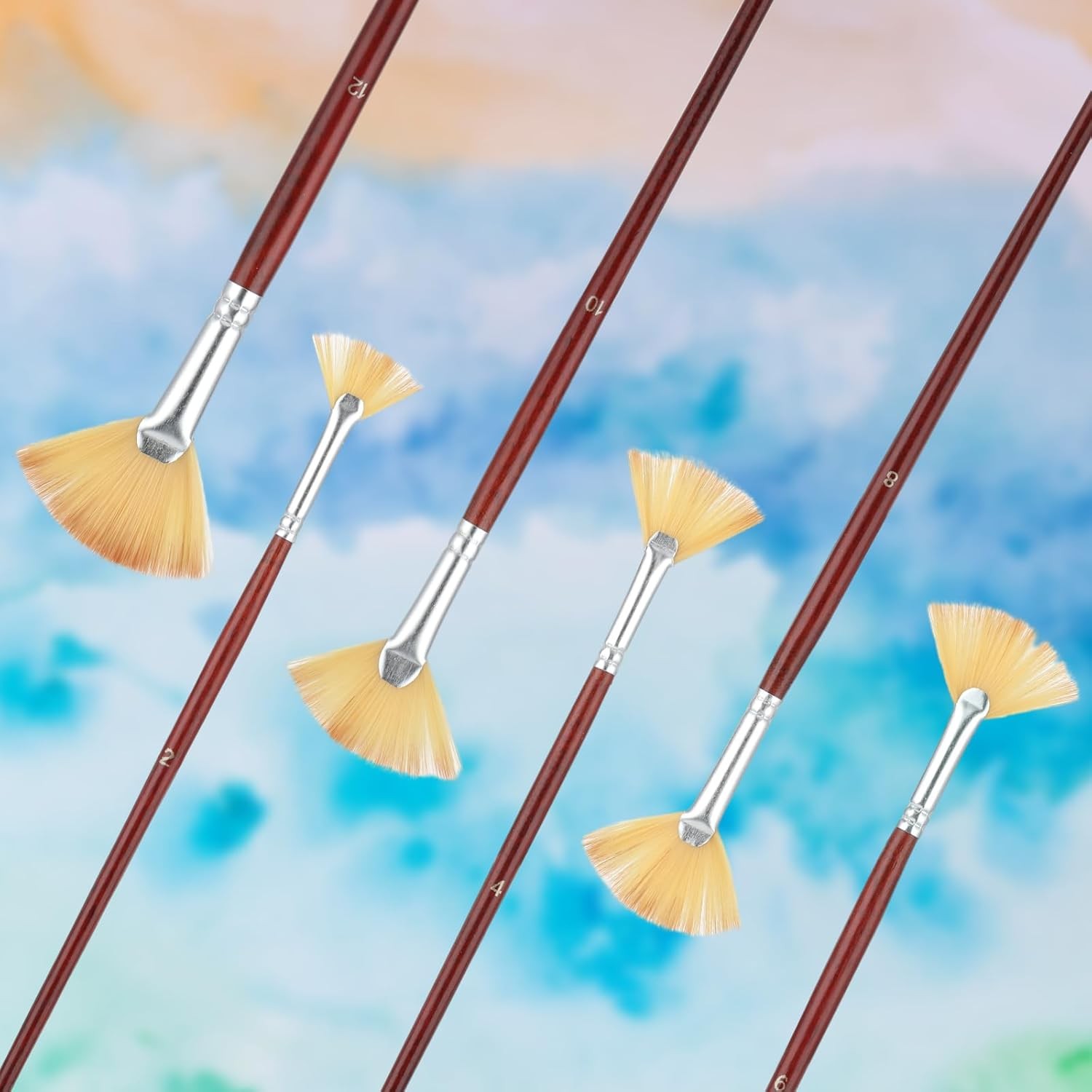 6-Piece Fan Brush Set for Acrylic Watercolor Oil Painting with Wood Handle