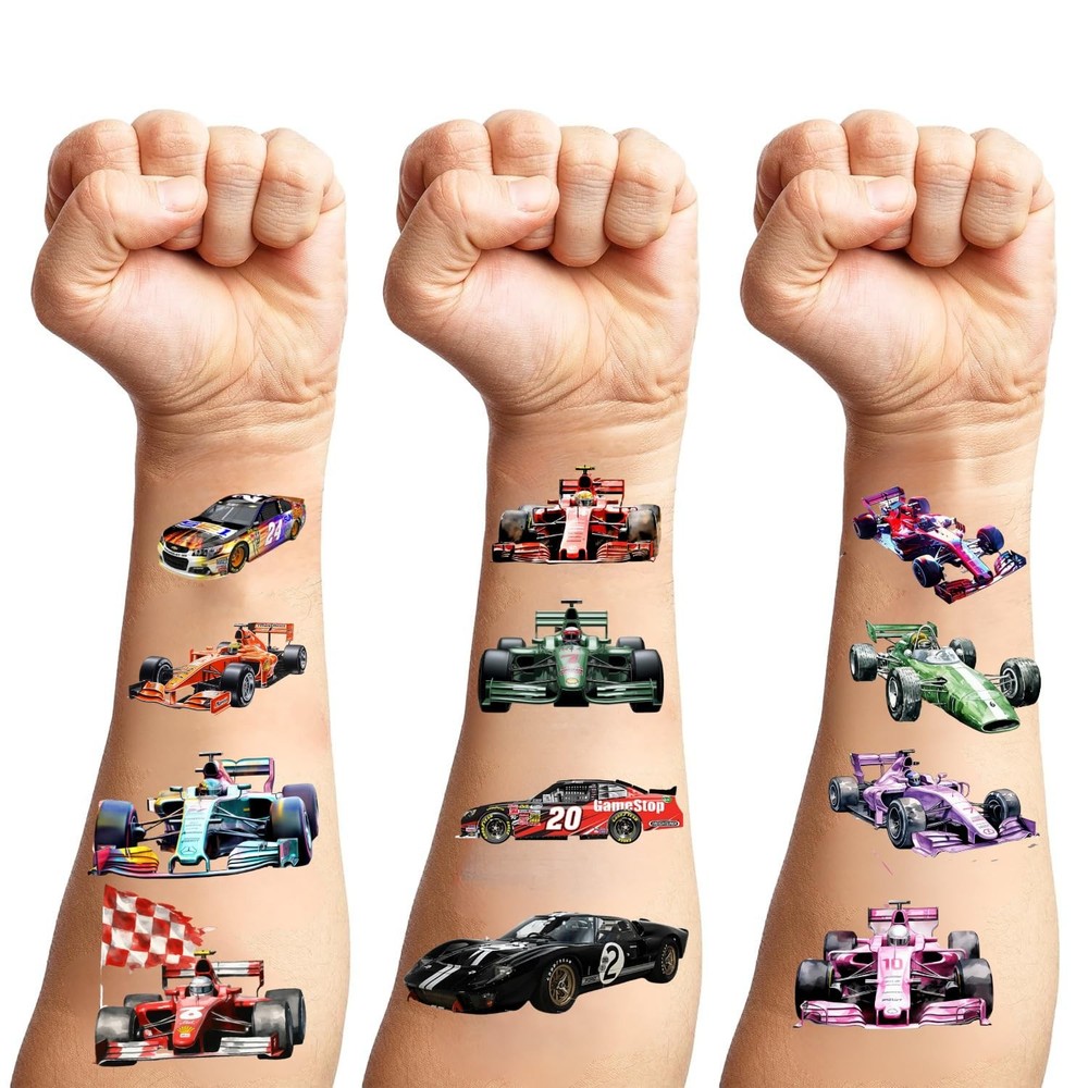108 PCS Racing Car Pre-Cut Temporary Tattoos | Super Cute Medium, Multiple