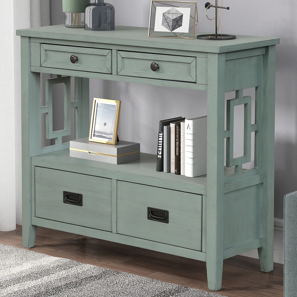 36'' Console Table Entry Sofa Table with 4 Drawers 1 Storage Shelf for Entryway