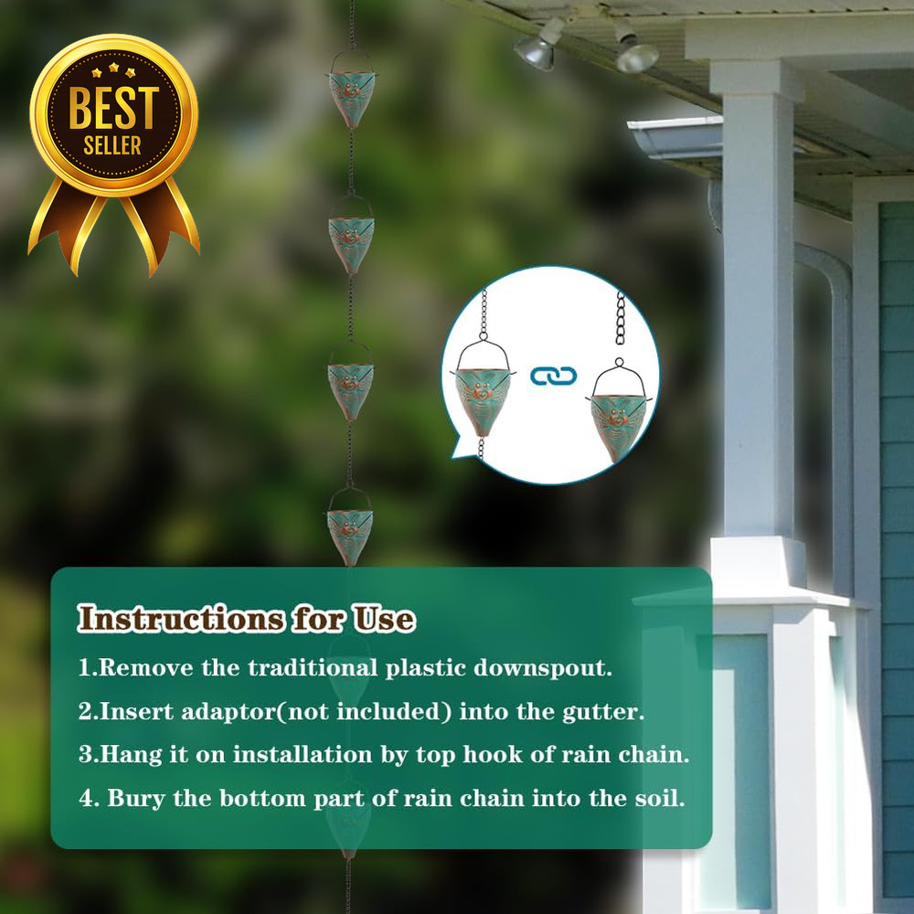 10ft Rain Chain Bee Cup Gutter Downspout Replacement Adjustable Drain Chain
