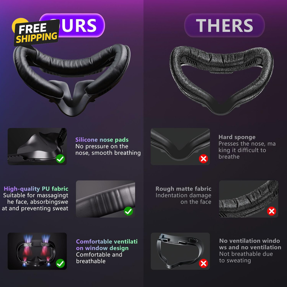 Face Pad Replacement for Oculus Quest 2 - Comfortable PU Leather &