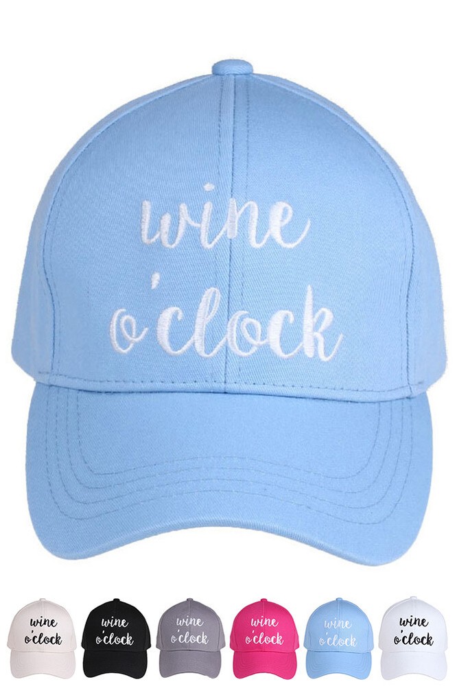 C.C Wine O'Clock Embroidered Text Cotton Adjustable Baseball Cap Hat
