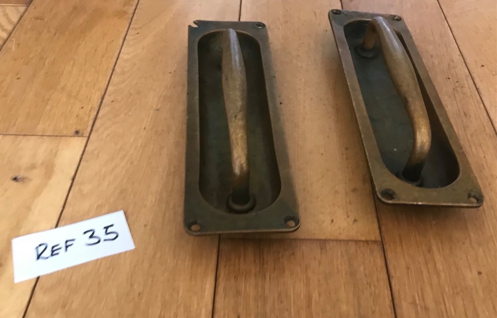 Vintage Brass Recessed Handles Door Pulls Solid Cast Antique Brass Rare - Ref 35