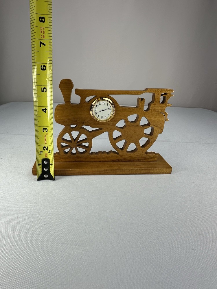 Handmade Wooden Desk Clock Featuring A Train Design