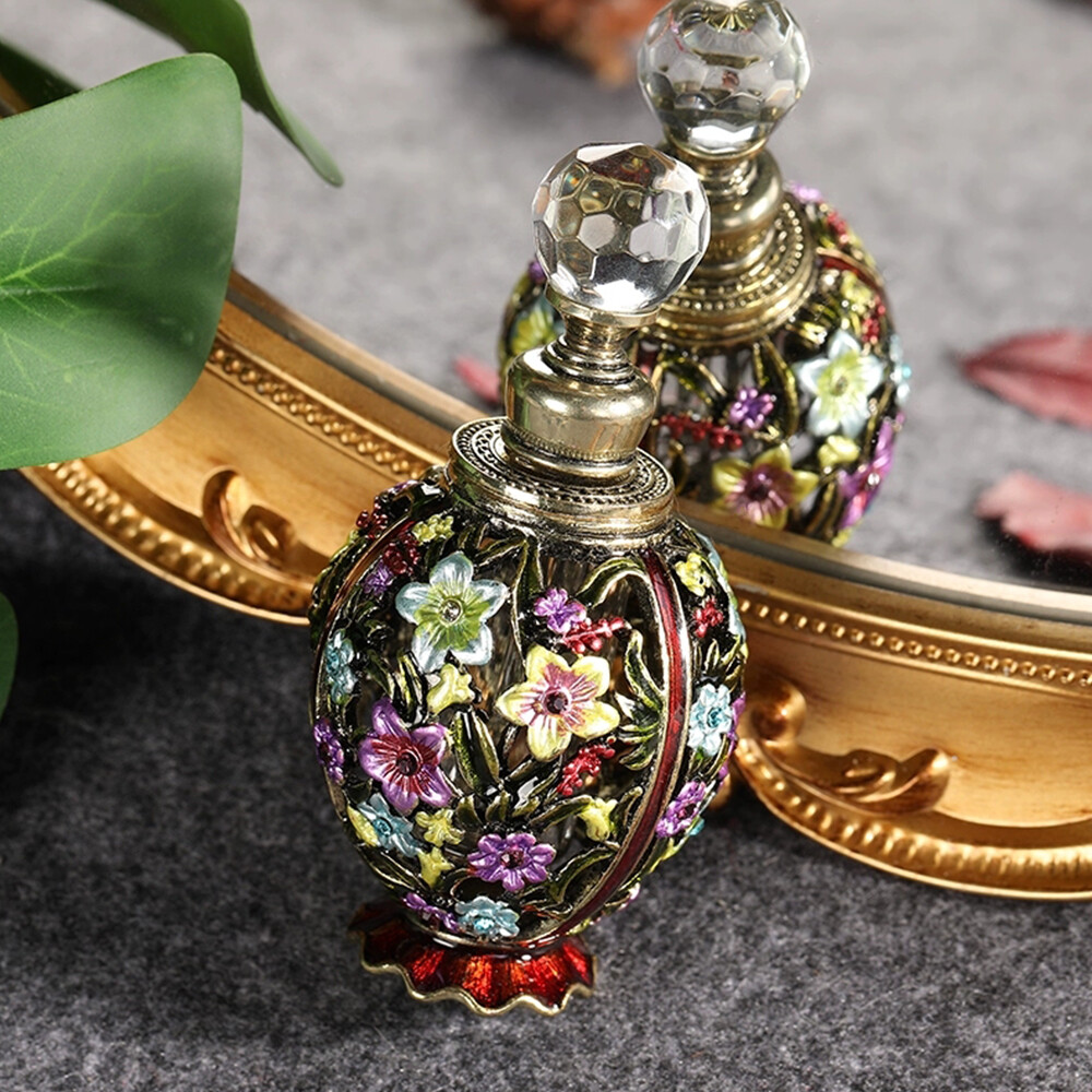 1pc 10ml Antique Empty Flower Pattern Refillable Perfume Bottle Container Decor