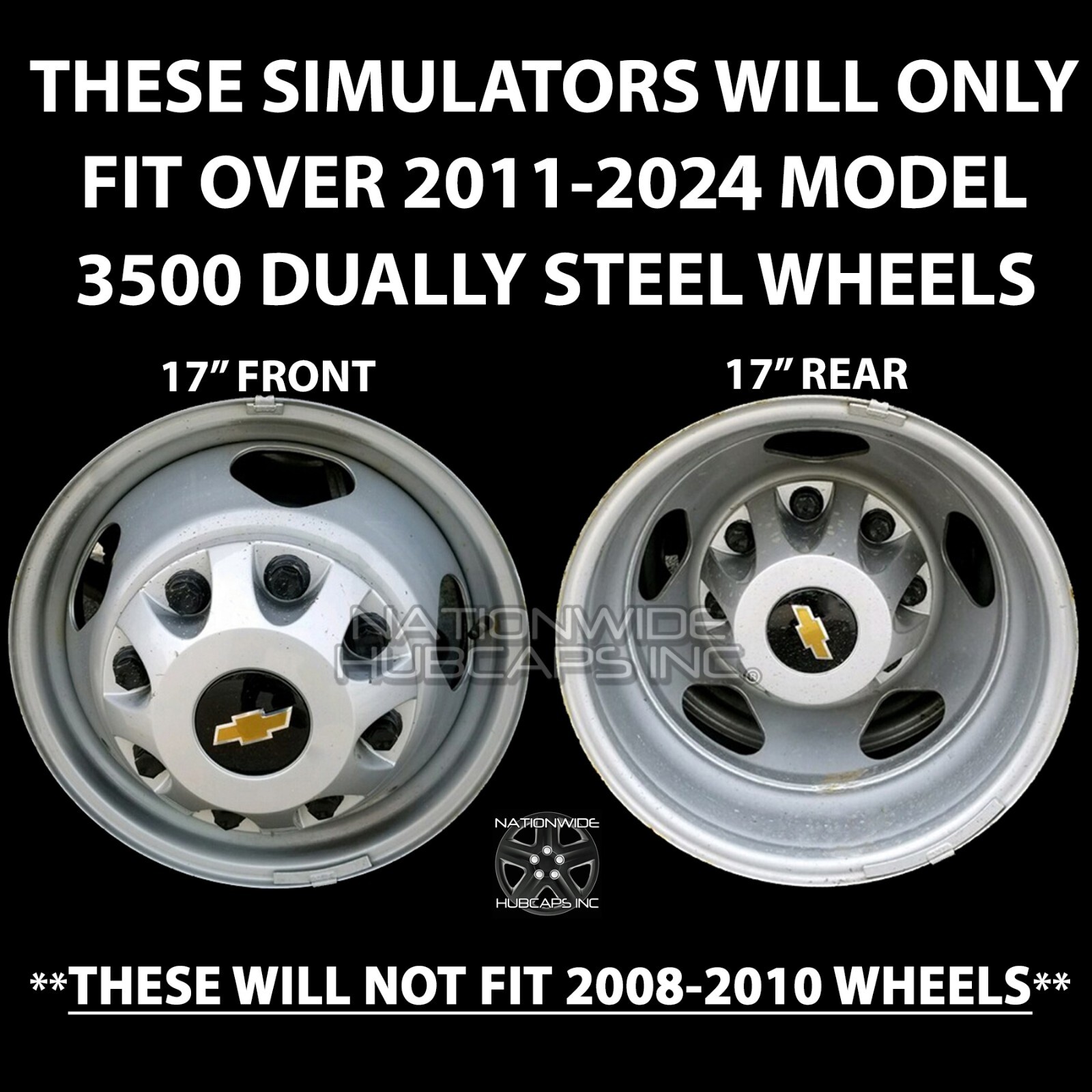 4 Chrome 2011-2024 Silverado 3500 17" Dually Wheel Simulators Dual Rim Liners