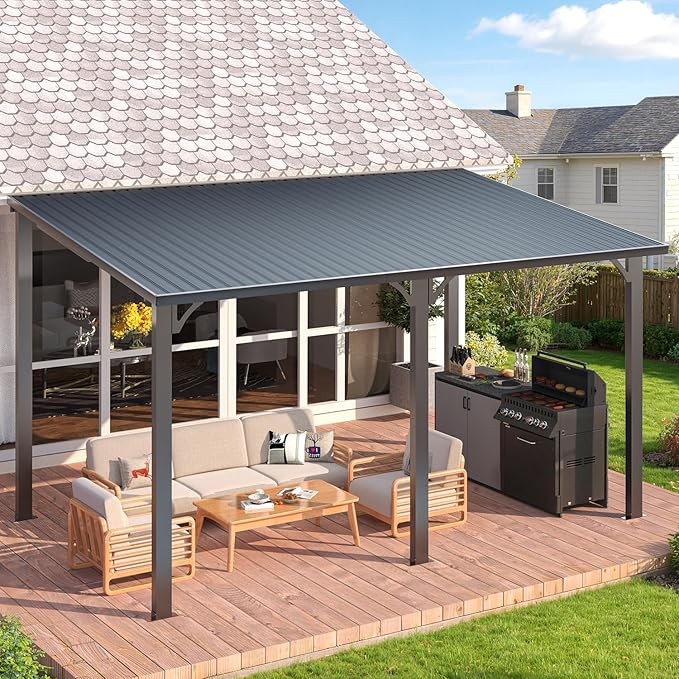 Heavy Duty Hardtop Lean-to Gazebo Galvanized Steel Pergola
