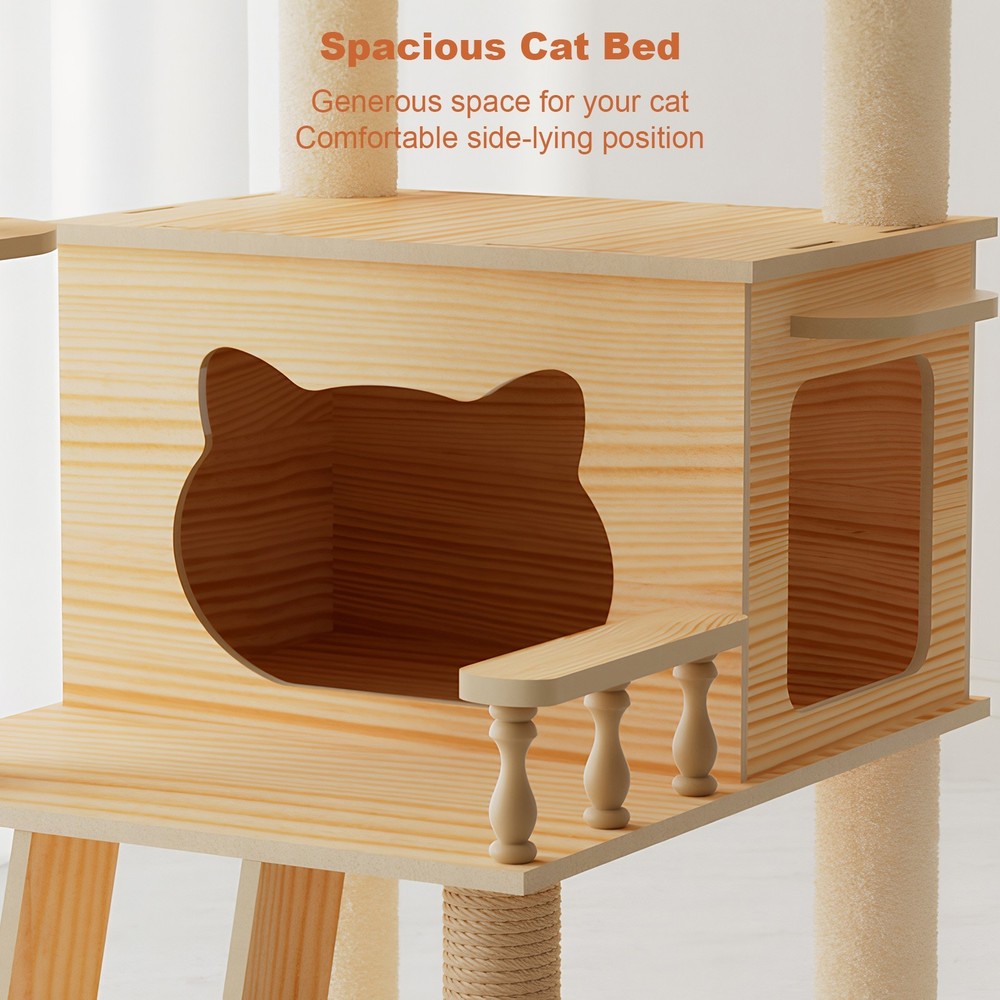 Modern Cat Tower with Scratching Posts, Perch & Acrylic Hammock for Cats