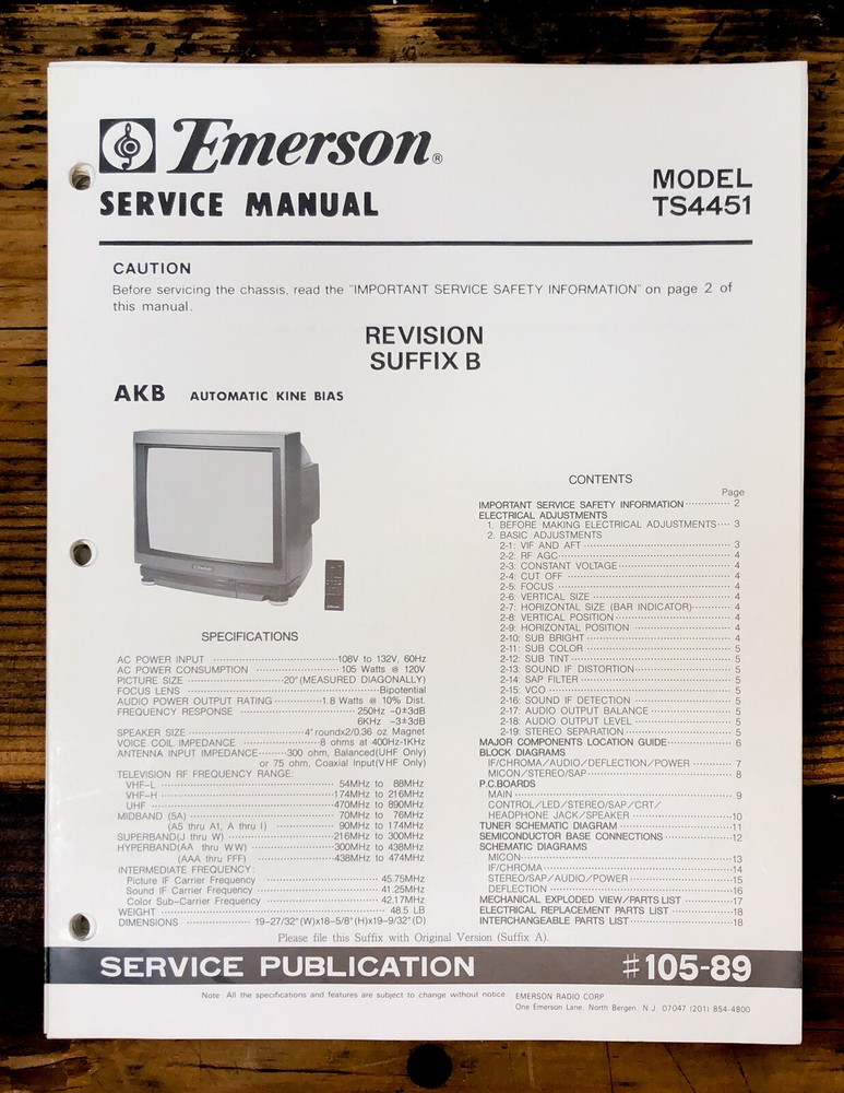 Emerson TS4451 TV  Service Manual *Original* #2
