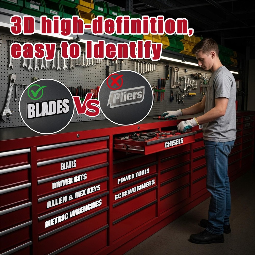 21 Pack Magnetic Toolbox Labels - Tool Box Ultra Large, Black