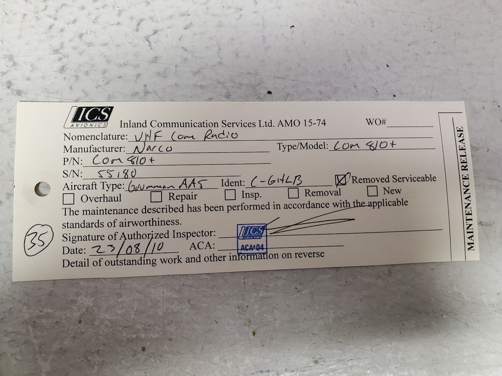 Narco VHF Com 810+ Plus Radio
