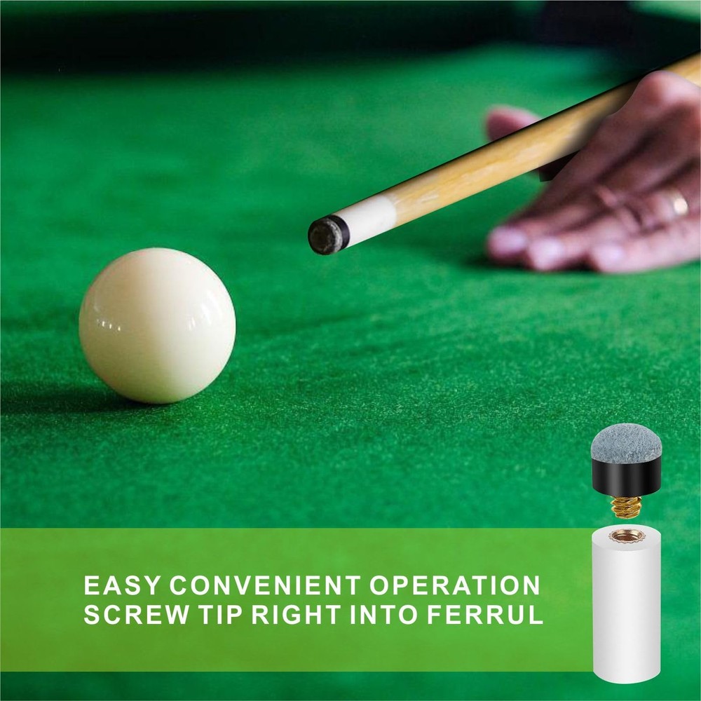 10 Sets Billiard Cues Tips Replacement with White Pool Cue Stick Ferrules, Bi...