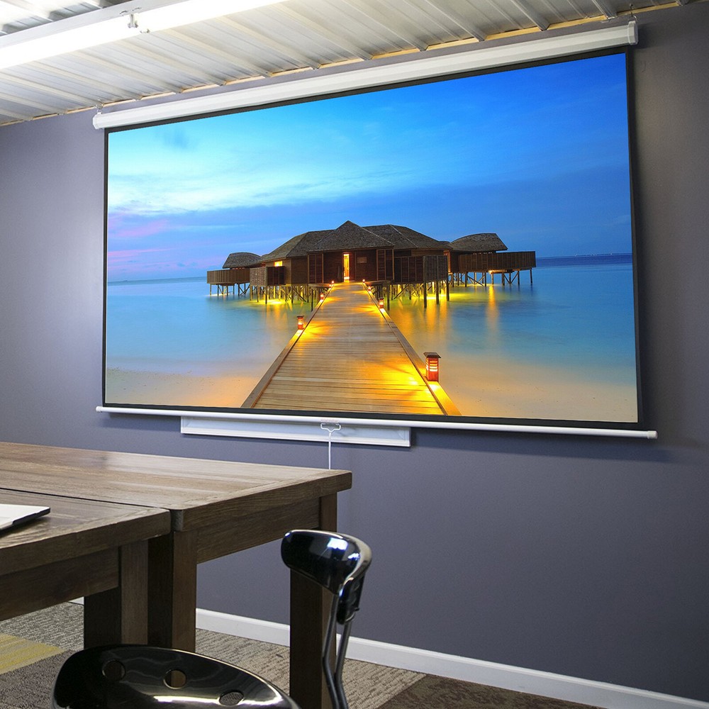 Projector Screen Pull Down 100" 16:9 HD Projection Screen Indoor Outdoor White