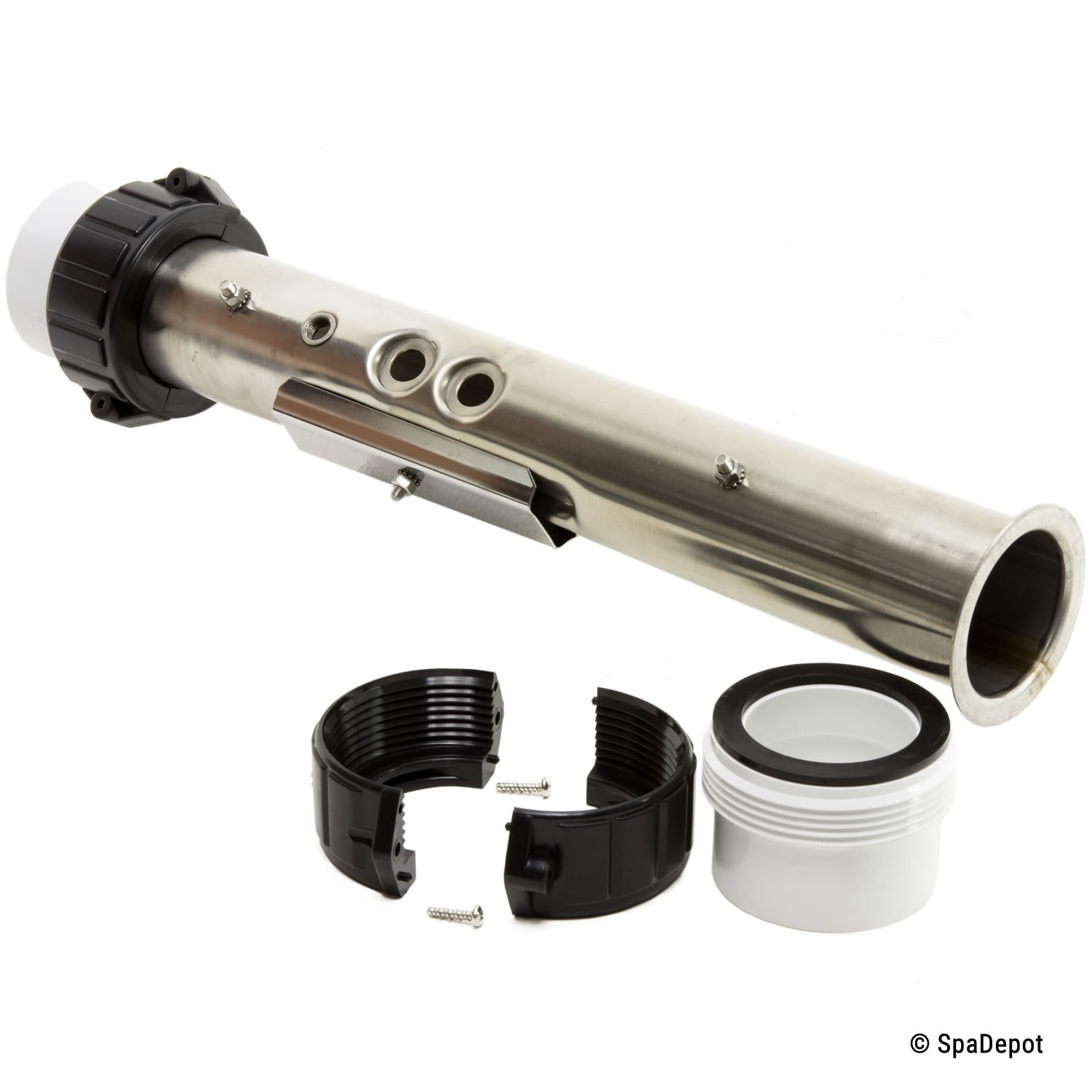 Flow-Thru Spa Heater Manifold for Hot Tub - 2" x 15" - With Unions & Tailpieces