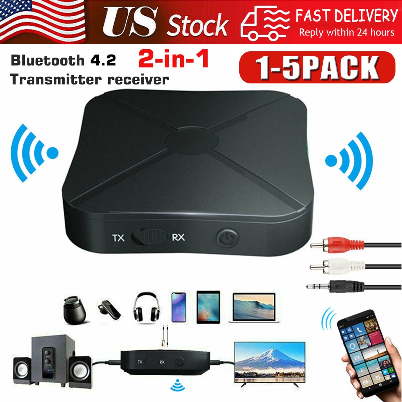 2in1 Bluetooth Transmitter Receiver Wireless Adapter TV Home Stereo A2DP Audio