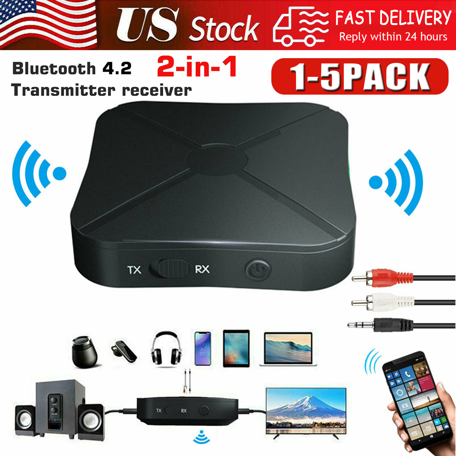 2in1 Bluetooth Transmitter Receiver Wireless Adapter TV Home Stereo A2DP Audio