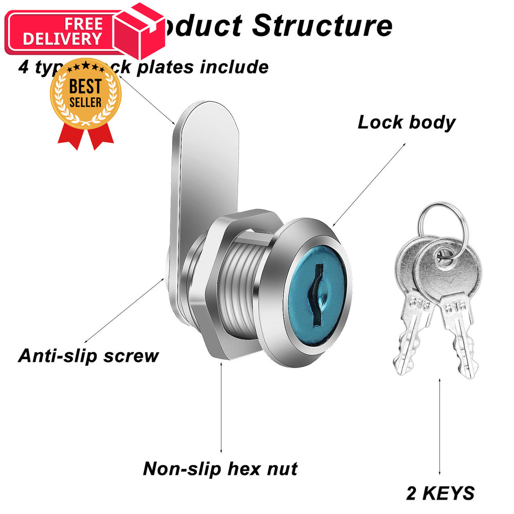 2 PCS Mailbox Locks, Lock 16 mm, Comes with 4 Different Silver