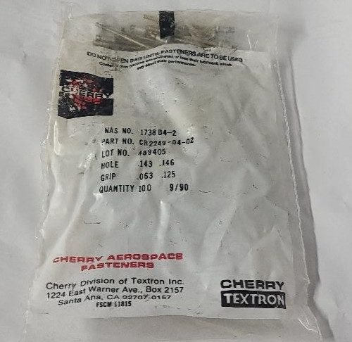 Aircraft - CR2249-4-2 Cherry Rivets: QTY 100