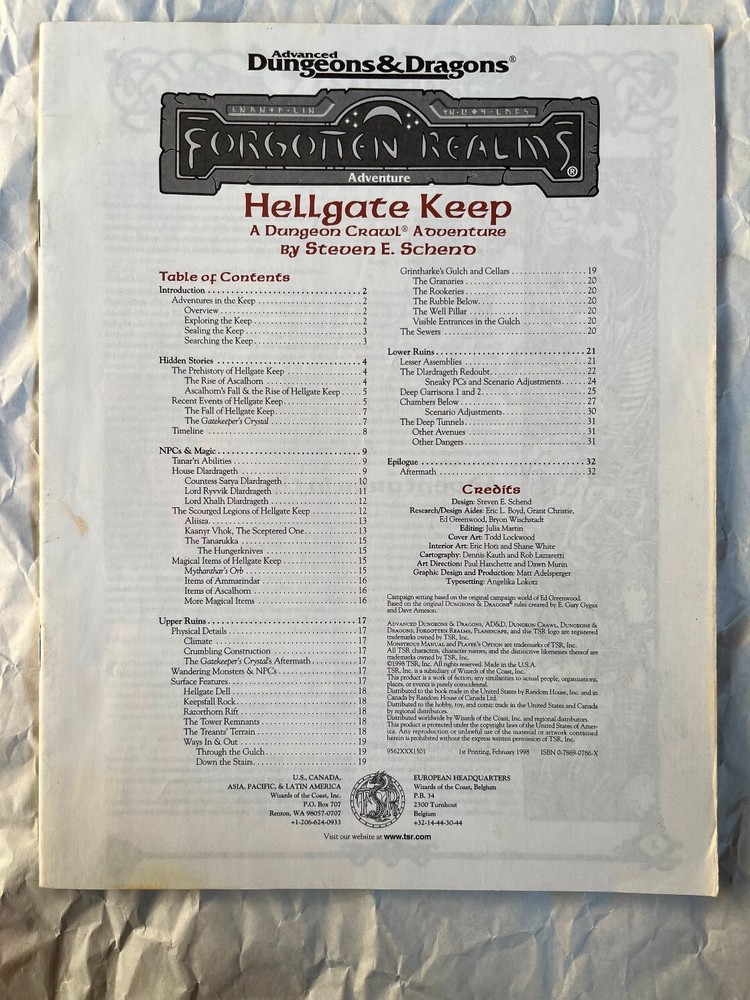 Hellgate Keep Dungeon Crawl Forgotten Realms Advanced Dungeons Dragons 1998 AD&D